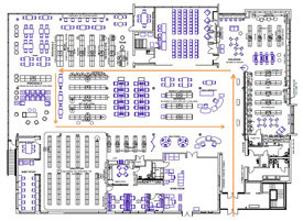 library floor plan with patron path