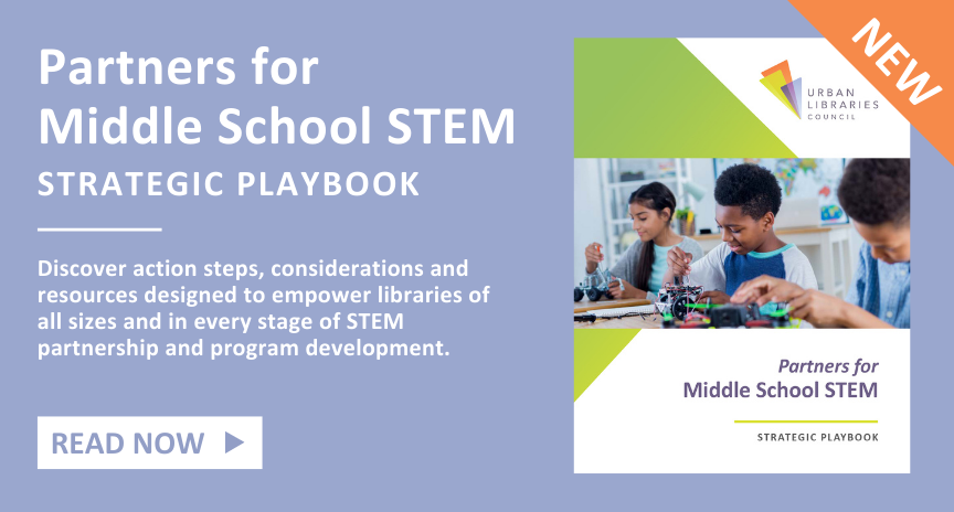 graphic with cover of Partners for Middle School STEM Playbook