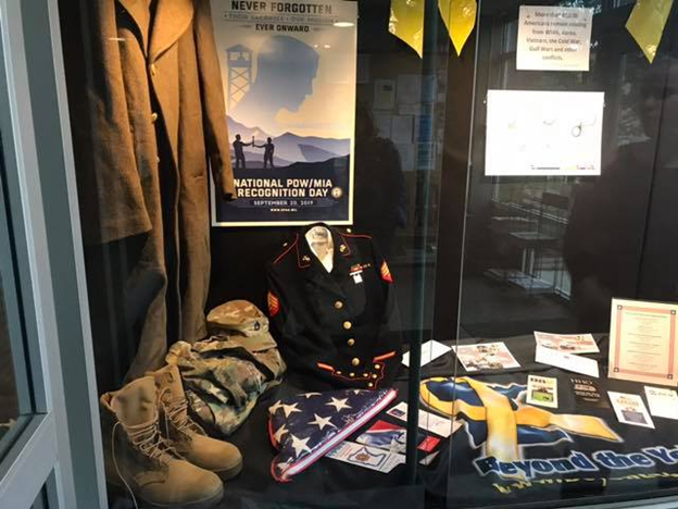 display case with military items