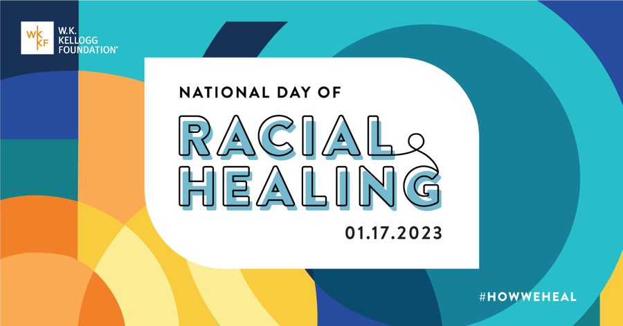 Official National Day of Racial Healing graphic, with date and #howweheal hashtag