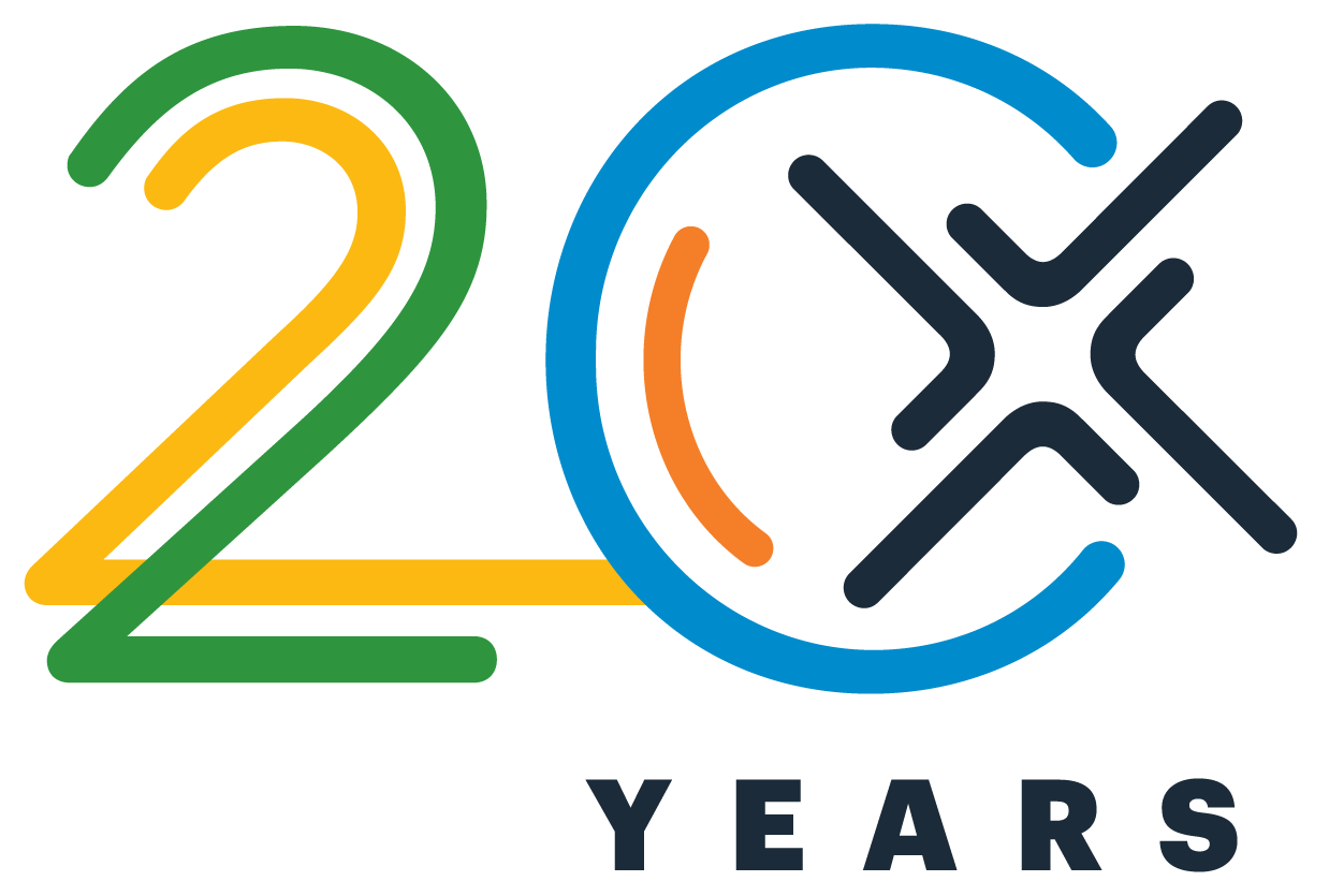 Logo with the words '20 years' in a stylized font 