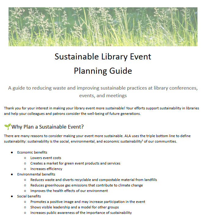 Screenshot of a Sustainable Library Event Planning Guide
