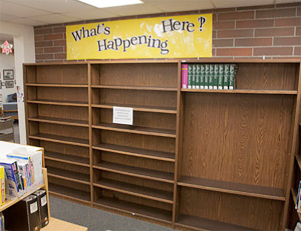 Empty shelves at the Everson Branch of the Whatcom County Library System (WA); used with permission