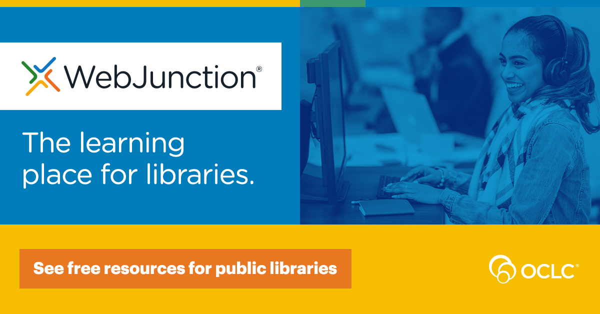 WebJunction logo with tagline: the learning place for libraries