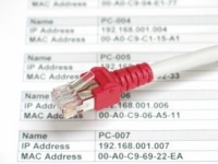 Networking cable on top of a list of IP addresses