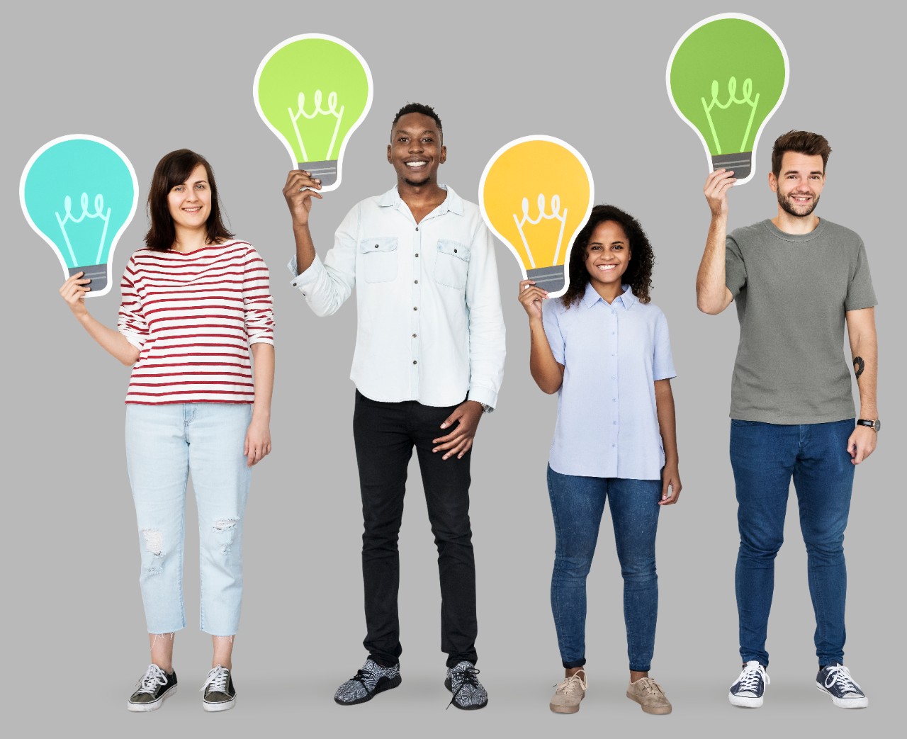 People carrying light bulb icons