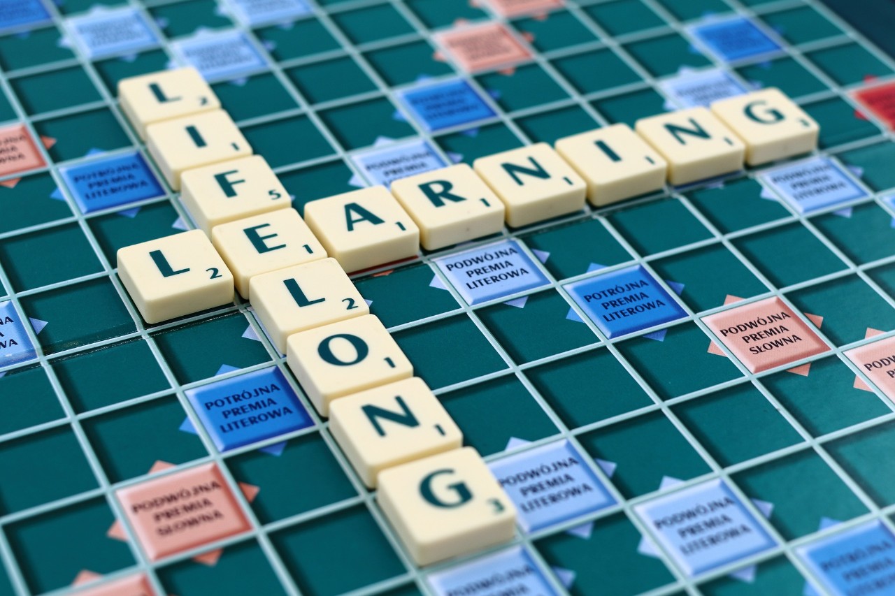 Scrabble board with the words 'lifelong learning'
