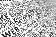 Illustration of a social media dashboard with interconnected icons and symbols representing networking and communication.