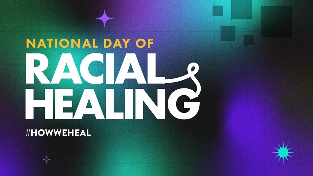 Official National Day of Racial Healing graphic, with date and #howweheal hashtag