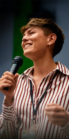 female presenter speaking
