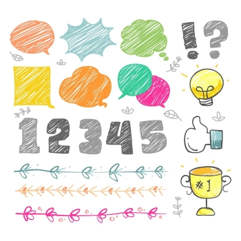 icons representing ideas, including speech bubbles icons representing ideas, including speech bubbles