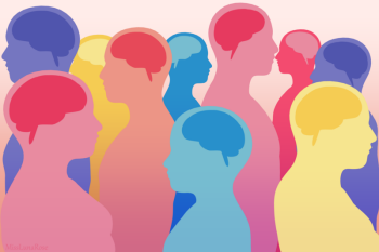 Abstract illustration of colorful human silhouettes with visible brain shapes, symbolizing cognitive diversity and multiple perspectives.